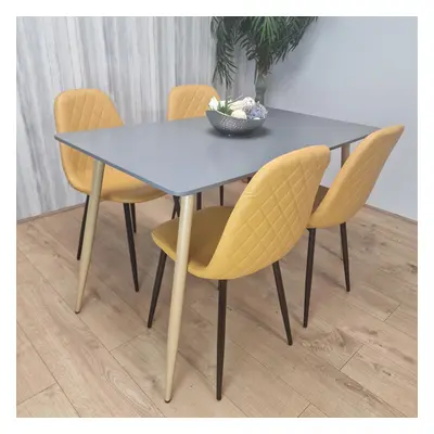 Wooden Rectangle Dining Table Set Grey Table with Mustard Gem Chairs