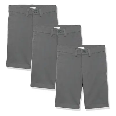 Boys Uniform Woven Flat-Front Shorts, Pack of 3, grey, Plus