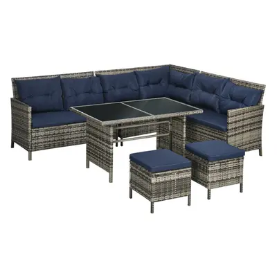 Outsunny PCs Patio wicker Sofa Set Rattan Chair Furniture, Dark Blue