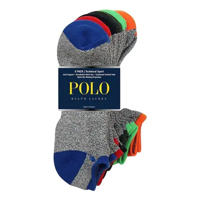 Polo Ralph Lauren 6-Pack Technical Sport Ped Socks (One Size, Grey Multi)