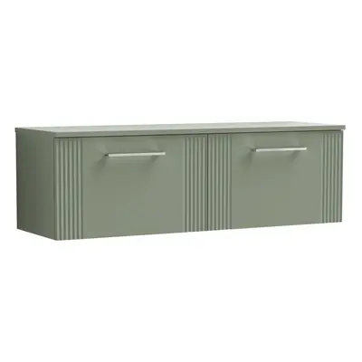 Retro Drawer Wall Hung Vanity Unit with Colour Coordinating Worktop - 1200mm - Satin Green - Bal