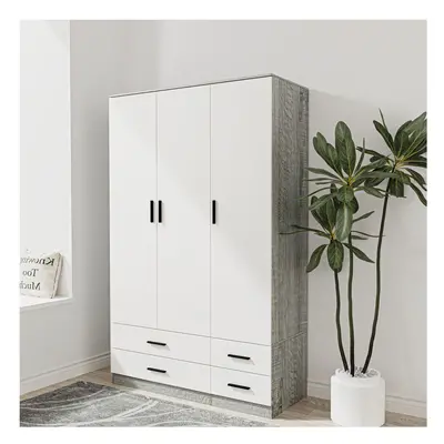 (Ash Grey & White) Door Drawer Wardrobe Storage Shelf Hanging Bedroom Modern Furniture