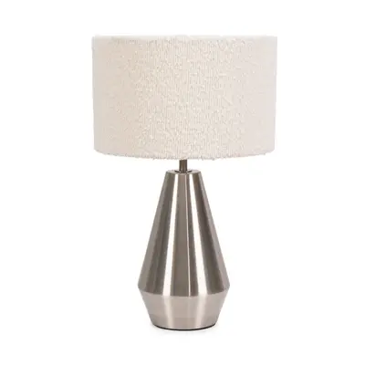 ValueLights Jax Boucle Shade Chrome Dimmable Touch Table Lamp and Bulb