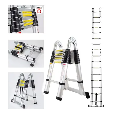 (5M(2.5M+2.5M)) Multi-Purpose Foldable Telescopic A Shape Ladder in Heavy Duty Telescoping Loft 