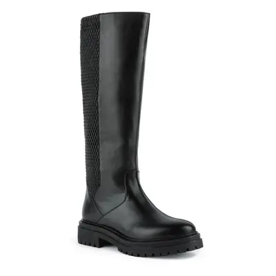 (7 UK, Black) Geox Womens/Ladies D Iridea J Leather Knee-High Boots