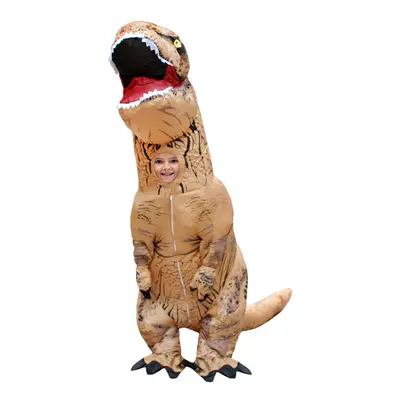 (Brown) Inflatable Dinosaur Costume T Rex Kids Dress Outfit Halloween Unisex Blowup Cos