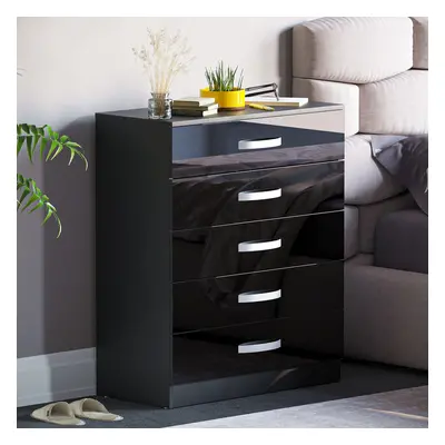 (Black) Hulio Drawer Chest Bedroom Garment Storage Gloss