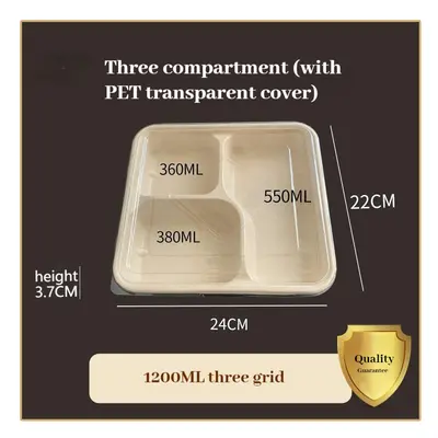 (1200ml three grid+PET lid) (100) Disposable Multi -Latter Box Purchibutic Can Be Deductable Ric