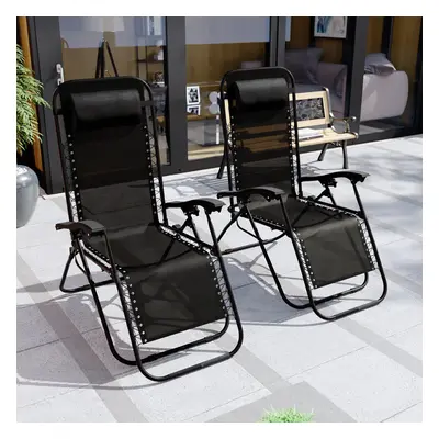 (Black) Set of Zero Gravity Chairs Sun Loungers Garden