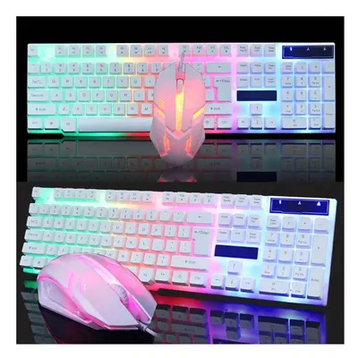 (White) Ergonomic Gaming Keyboard And Mouse Set Rainbow LED USB For PC Laptop PS4 Xbox