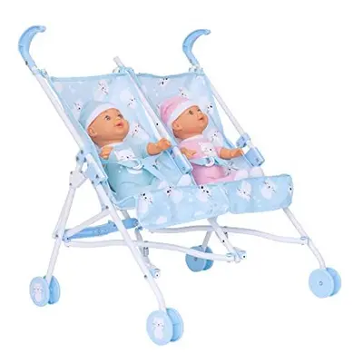 BabyBoo Twin Kitty Stroller With Pink And Blue Doll | Toy Dolls Double Buggy In Blue with Cats |