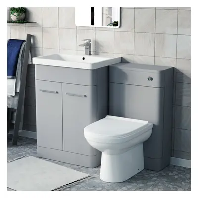 Nes Home Matte Grey 600mm Freestanding Basin Vanity WC Unit & Toilet Flat Pack