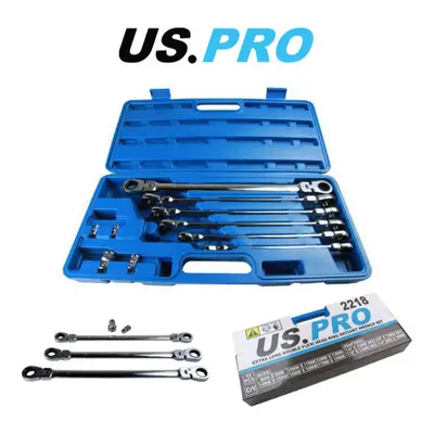 US PRO 10pc Long Double Flexi Head Ratchet Spanner Wrench Set 8-19mm