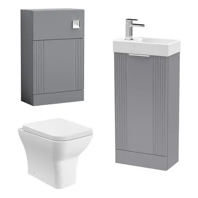 Cloakroom Suite - Fluted Floor Standing Vanity, WC, Toilet and Tap- Grey/Chrome