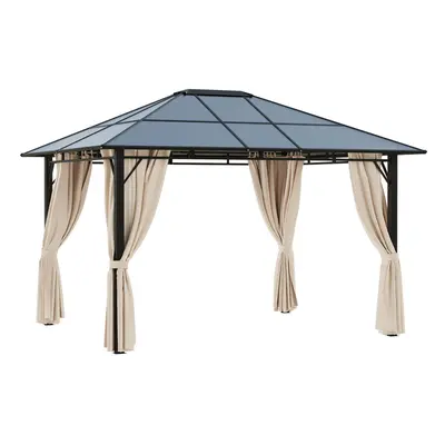 Outsunny 3.6x3(m) Hardtop Gazebo Garden Pavilion w/ Polycarbonate Roof, Brown