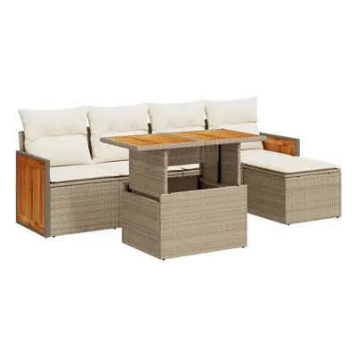 (beige and cream) vidaXL Piece Garden Sofa Set with Cushions Beige Poly Rattan Acacia