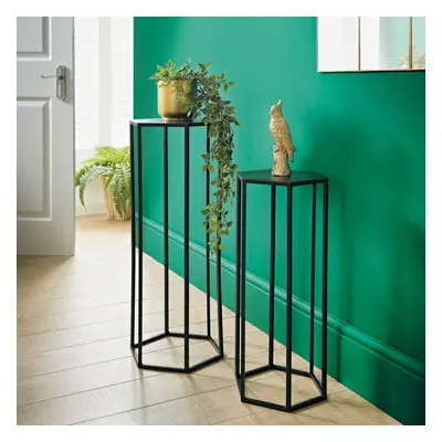 Set of Plant Stands Tall Black Iron Modern Elevated Planters