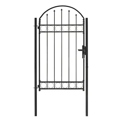 vidaXL Fence Gate with Arched Top Steel 100x175cm Black Outdoor Garden Door