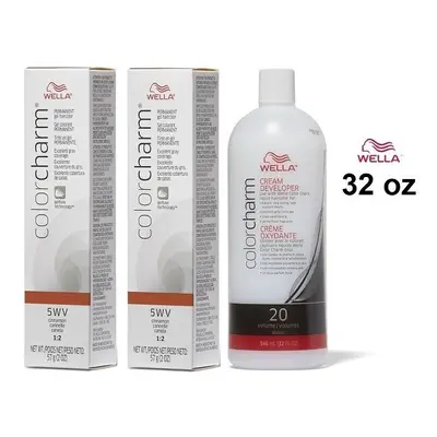 (5WV(2)+Dev(Vol.20)32oz) Wella Color Charm 5WV Cinnamon Permanent Gel Haircolor