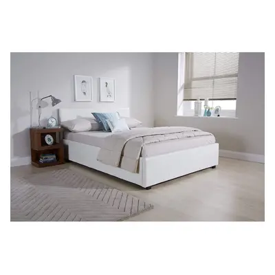 (Single 3FT) Ottoman Storage Side Lift Leather White Bed