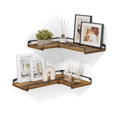 VASAGLE Corner Shelf Wall Mount Set of Corner Floating Shelves Small Corner Wall Shelf for Decor