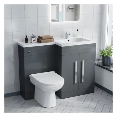 Aric | 1100mm RH BTW Toilet, WC Unit & Resin Basin Grey Flat Pack