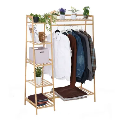 Neo Natural Bamboo Garment Clothes Rack Storage Shelf Hanging Rail Side Hooks for Entryway Bedro