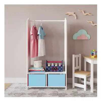 (Sky Blue) MDF Wooden Hanging Clothes Rail Wardrobe Storage