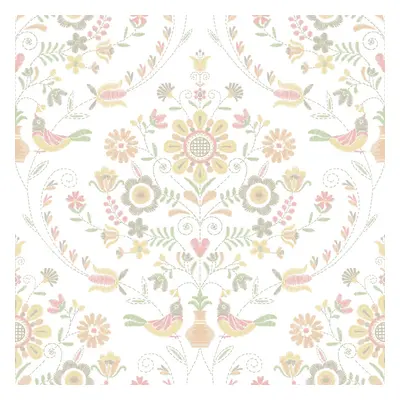 (Peach) Britt Woodland Damask Vinyl Wallpaper Fine Decor