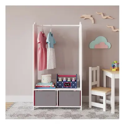 (Grey) MDF Wooden Hanging Clothes Rail Wardrobe Storage