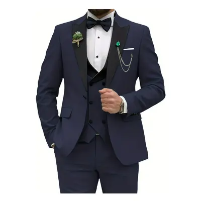 (navy blue, S) Slim Fit Suits for Men Piece Double Breasted Suit Men Wedding Prom Party Business