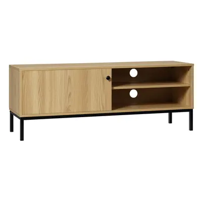 HOMCOM TV Stand Cabinet with Sliding Door for Living Room Natural