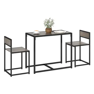 HOMCOM Piece Dining Table Set with Metal Frame Grey Wood-Effect