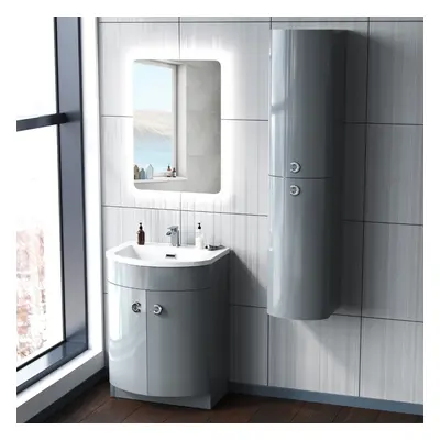 Nes Home Light Grey 600mm Freestanding Basin Vanity Unit & Wall Bathroom Storage