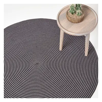 (120 cm Round, Grey and black) Handmade Woven Braided Rug