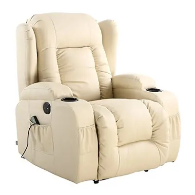 (Cream) CAESAR ELECTRIC LEATHER AUTO RECLINER MASSAGE HEATED GAMING WING CHAIR