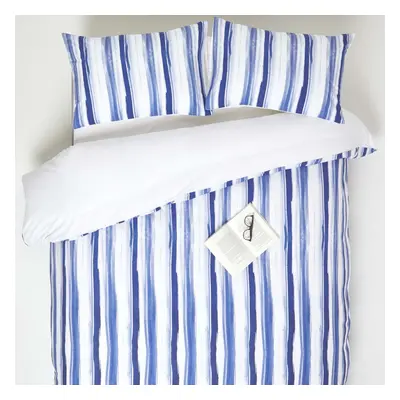 (King: x cm (91 x 87?)) Blue Stripe Digitally Printed Cotton Duvet Cover Set