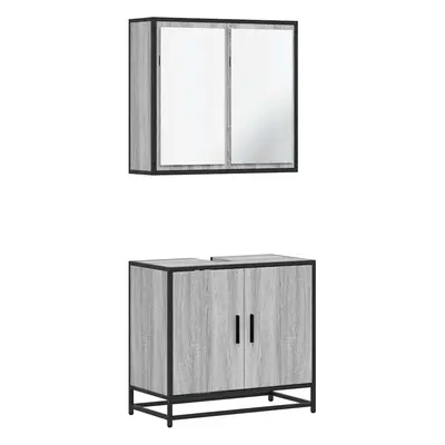 (grey sonoma) vidaXL Piece Bathroom Furniture Set Grey Sonoma Engineered Wood