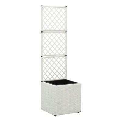 vidaXL Trellis Raised Bed with Pot 30x30x107 cm Poly Rattan White