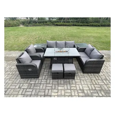 Fimous Seater Outdoor Rattan Garden Furniture Set Propane Gas Fire Pit Table and Sofa Chair set 