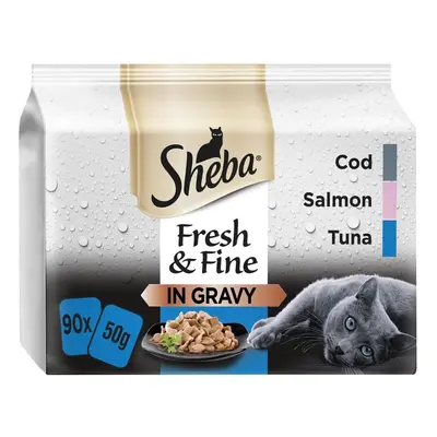 90 X 50G Sheba Fresh & Fine Adult Wet Cat Food Pouches Mixed Fish in Gravy