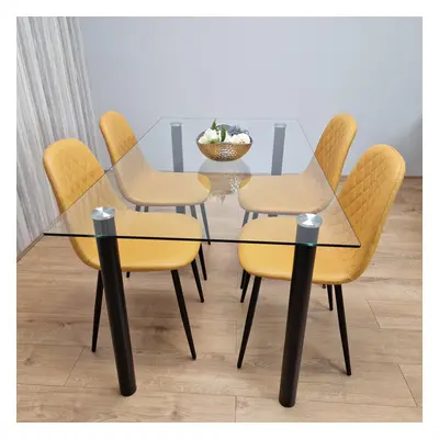 Glass Dining Table with Mustard Chairs Dining Room Dining Table set for