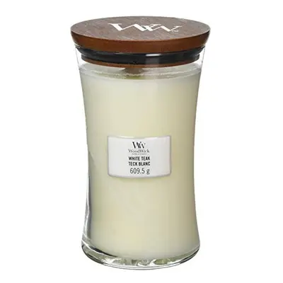 Woodwick Large Hourglass Scented Candle | White Teak | with Crackling Wick | Burn Time: Up to Ho