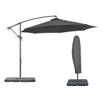 Outsunny 3(m) Banana Parasol Cantilever Umbrella Garden w/ Base Weights, Black