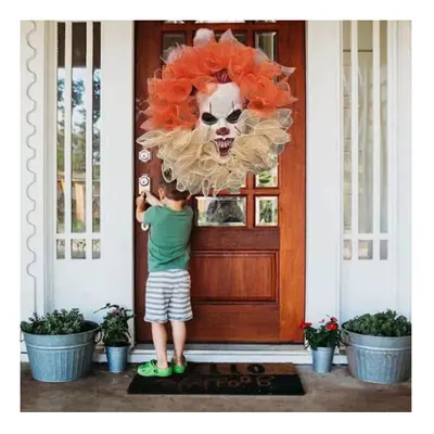 Scary Clown Wreath Halloween Wreath Joker Mask Front Door Garland Hanging Wreath Ornaments for H