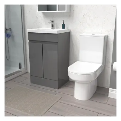 Nes Home 500mm Steel Grey Basin Vanity Unit & Rimless Close Coupled Toilet