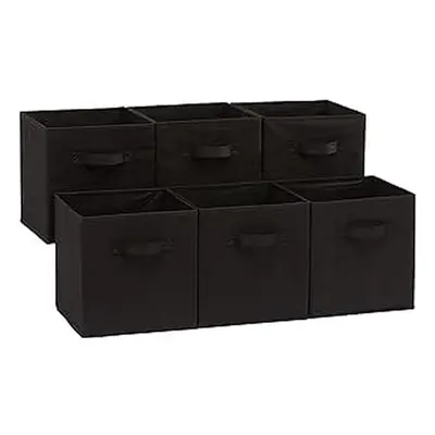 Amazon Basics Collapsible Fabric Storage Cube/Organiser with Handles, Pack of 6, Solid Black, 26