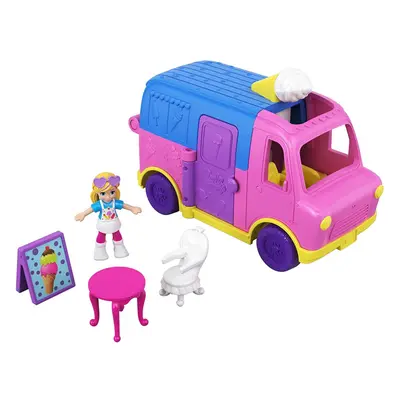 Polly Pocket GGC40 Pollyville Ice Cream Truck with Play Areas, Doll & More, Multicolour