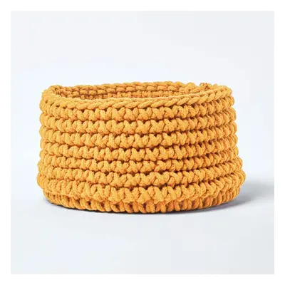 (Yellow) Cotton Knitted Round Storage Basket, x cm