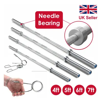 (6ft) Olympic Barbell Bar 2" Spring Clips Gym Weight Lifting Fitness 4FT 5FT 6FT 7FT